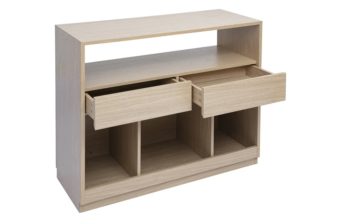 Console avec tiroirs finition bois clair chêne L100 cm RUBINA