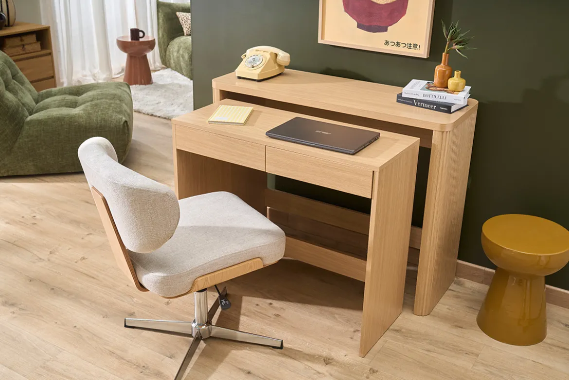 Console bureau d'appoint avec tiroirs finition bois clair chêne L110 cm ENOLA