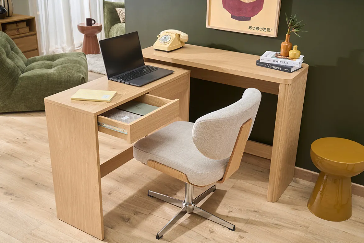 Console bureau d'appoint avec tiroirs finition bois clair chêne L110 cm ENOLA