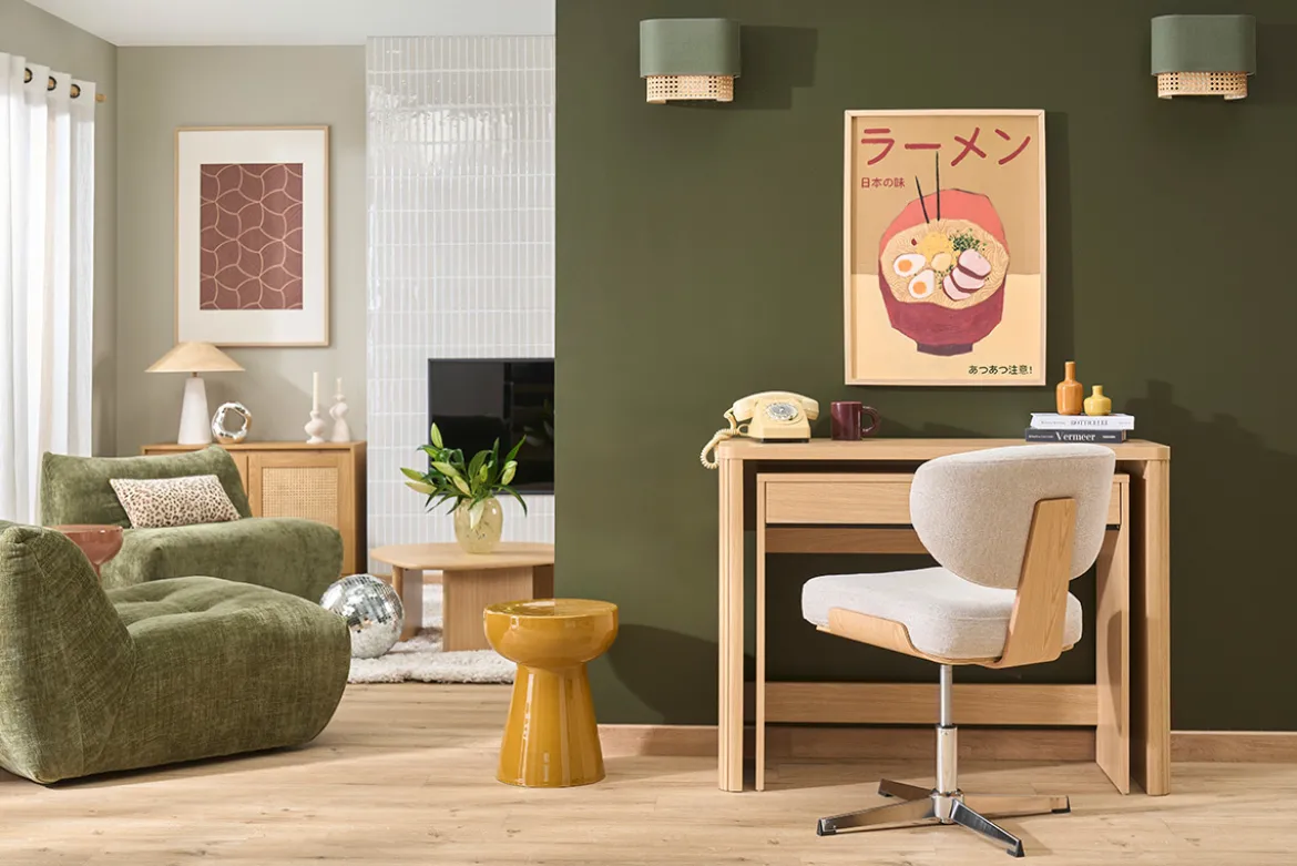 Console bureau d'appoint avec tiroirs finition bois clair chêne L110 cm ENOLA