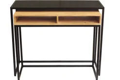 Console bureau d'appoint avec rangements casiers en bois manguier massif et métal noir L100 cm YPKA