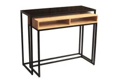 Console bureau d'appoint avec rangements casiers en bois manguier massif et métal noir L100 cm YPKA