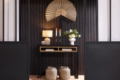 Console bureau d'appoint avec rangements casiers en bois manguier massif et métal noir L100 cm YPKA