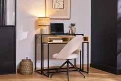 Console bureau d'appoint avec rangements casiers en bois manguier massif et métal noir L100 cm YPKA