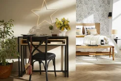 Console bureau d'appoint avec rangements casiers en bois manguier massif et métal noir L100 cm YPKA