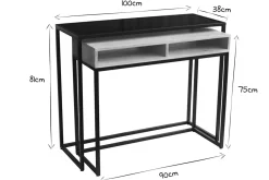 Console bureau d'appoint avec rangements casiers en bois manguier massif et métal noir L100 cm YPKA