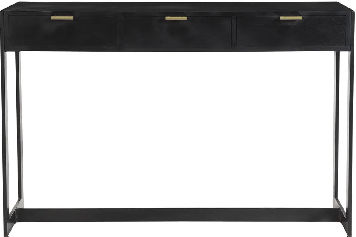 Console design avec rangements 3 tiroirs noire et métal L115 cm AVIDAN