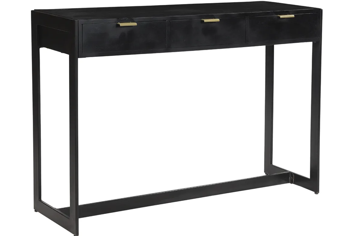 Console design avec rangements 3 tiroirs noire et métal L115 cm AVIDAN