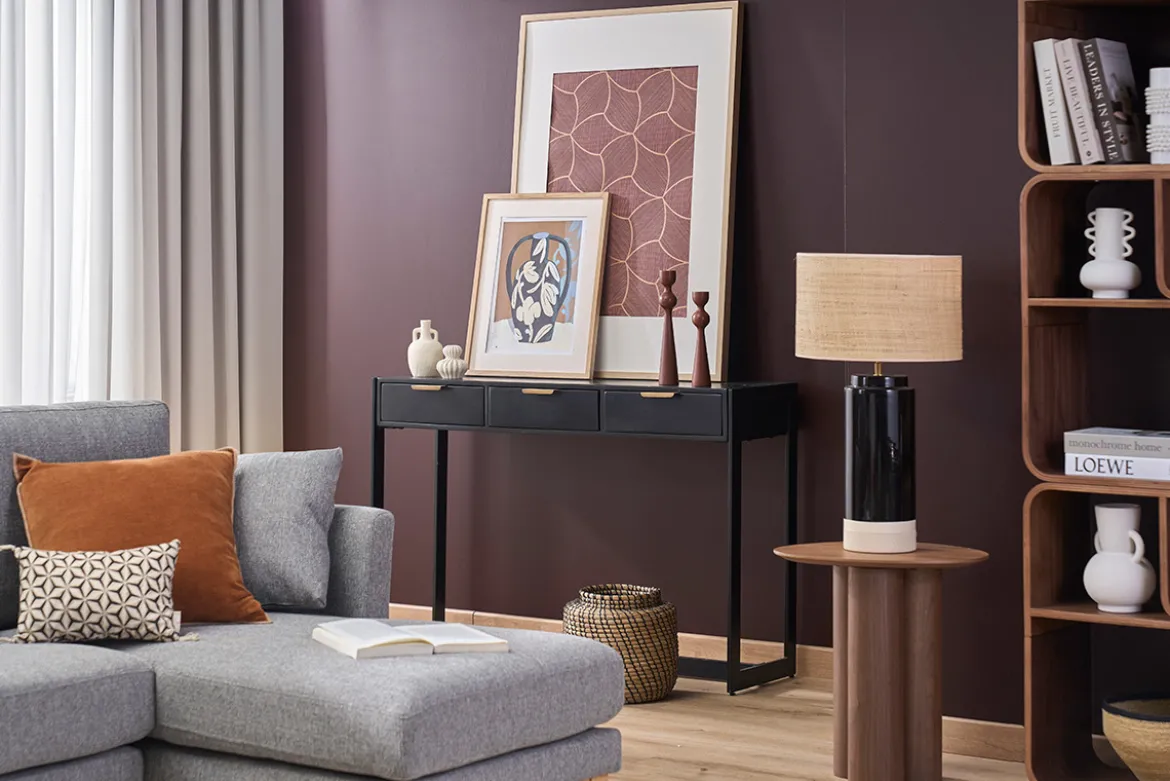 Console design avec rangements 3 tiroirs noire et métal L115 cm AVIDAN