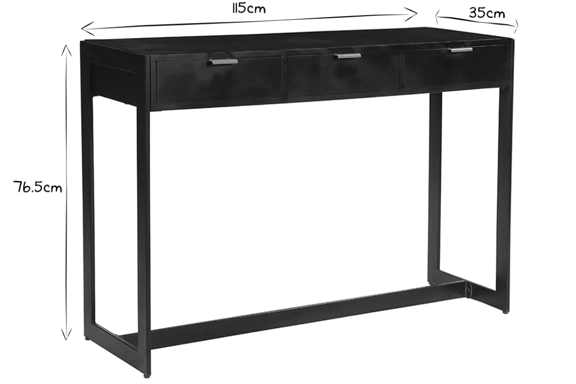 Console design avec rangements 3 tiroirs noire et métal L115 cm AVIDAN