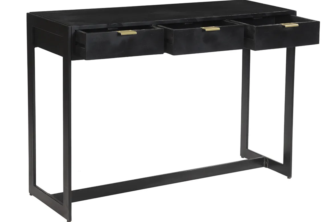Console design avec rangements 3 tiroirs noire et métal L115 cm AVIDAN