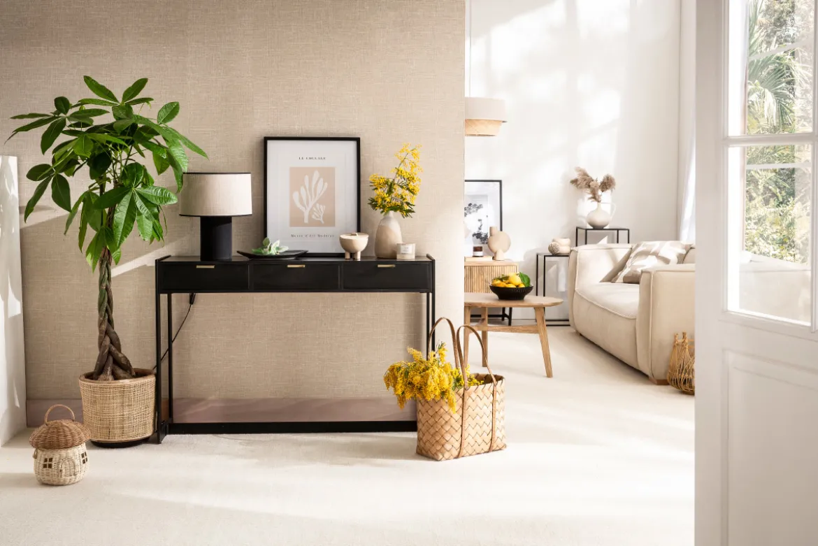 Console design avec rangements 3 tiroirs noire et métal L115 cm AVIDAN