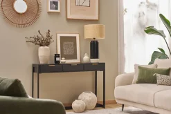 Console design avec rangements 3 tiroirs noire et métal L115 cm AVIDAN