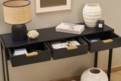 Console design avec rangements 3 tiroirs noire et métal L115 cm AVIDAN