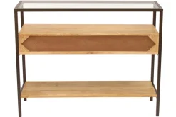 Console en bois clair manguier massif et plateau en verre 2 tiroirs L100 cm SITA