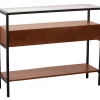 Console en bois foncé manguier massif et plateau en verre 2 tiroirs L100 cm SITA