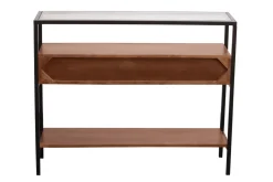 Console en bois foncé manguier massif et plateau en verre 2 tiroirs L100 cm SITA