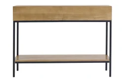 Console industrielle avec rangements 2 tiroirs en bois manguier massif et métal noir L110 cm YPSTER