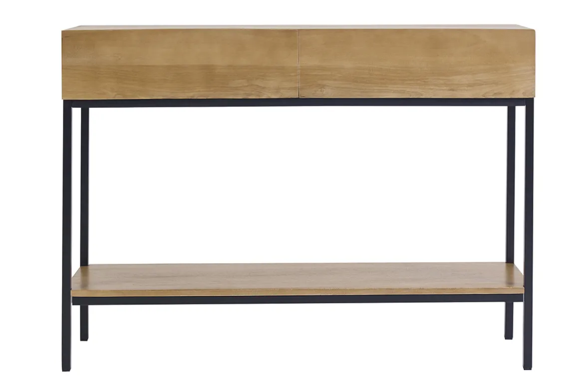 Console industrielle avec rangements 2 tiroirs en bois manguier massif et métal noir L110 cm YPSTER