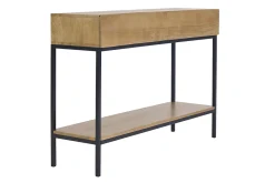 Console industrielle avec rangements 2 tiroirs en bois manguier massif et métal noir L110 cm YPSTER