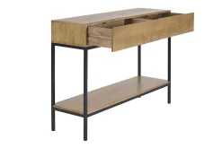 Console industrielle avec rangements 2 tiroirs en bois manguier massif et métal noir L110 cm YPSTER