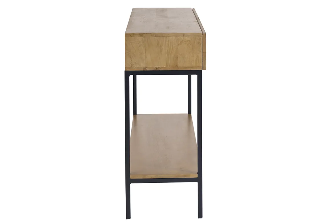 Console industrielle avec rangements 2 tiroirs en bois manguier massif et métal noir L110 cm YPSTER