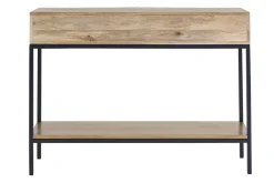 Console industrielle avec rangements 2 tiroirs en bois manguier massif et métal noir L110 cm YPSTER