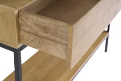 Console industrielle avec rangements 2 tiroirs en bois manguier massif et métal noir L110 cm YPSTER
