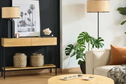Console industrielle avec rangements 2 tiroirs en bois manguier massif et métal noir L110 cm YPSTER