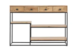 Console industrielle avec rangements 4 tiroirs en bois massif et métal noir L115 cm GRENELLE