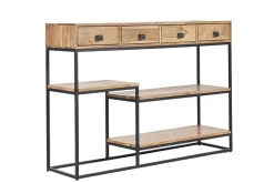 Console industrielle avec rangements 4 tiroirs en bois massif et métal noir L115 cm GRENELLE