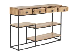 Console industrielle avec rangements 4 tiroirs en bois massif et métal noir L115 cm GRENELLE