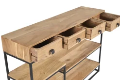Console industrielle avec rangements 4 tiroirs en bois massif et métal noir L115 cm GRENELLE