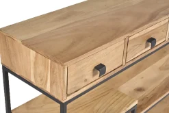 Console industrielle avec rangements 4 tiroirs en bois massif et métal noir L115 cm GRENELLE