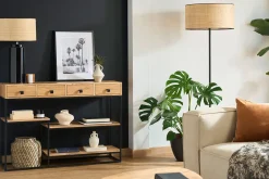 Console industrielle avec rangements 4 tiroirs en bois massif et métal noir L115 cm GRENELLE