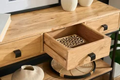 Console industrielle avec rangements 4 tiroirs en bois massif et métal noir L115 cm GRENELLE