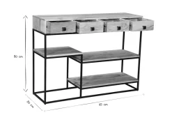 Console industrielle avec rangements 4 tiroirs en bois massif et métal noir L115 cm GRENELLE