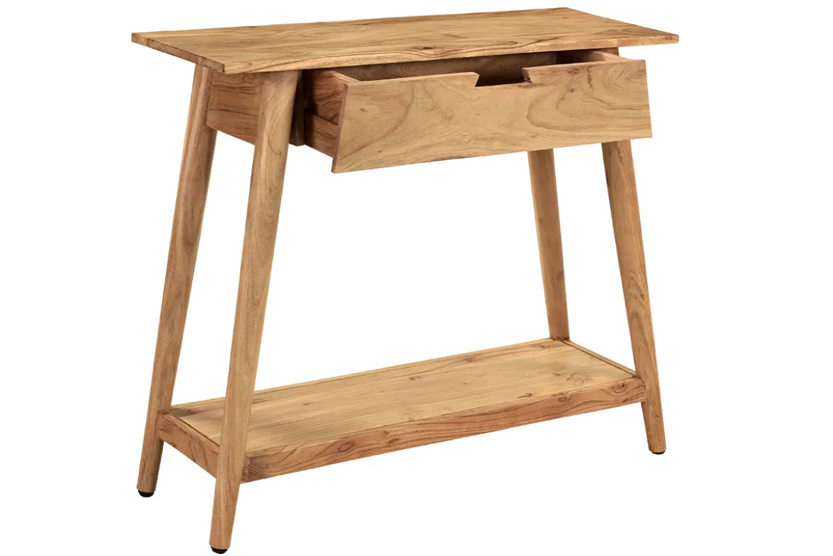 Console naturelle avec tiroir en bois massif L90 cm FRANKLIN