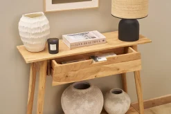 Console naturelle avec tiroir en bois massif L90 cm FRANKLIN