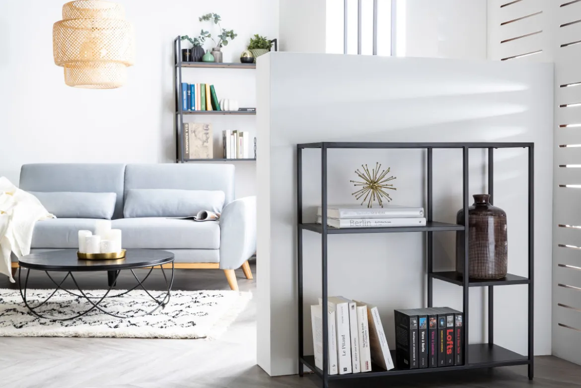 Console ouverte design en métal noir L80 cm PODIUM