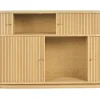 Console vintage en bois clair chêne avec portes coulissantes L120 cm EPIC