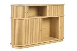 Console vintage en bois clair chêne avec portes coulissantes L120 cm EPIC