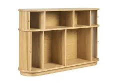 Console vintage en bois clair chêne avec portes coulissantes L120 cm EPIC