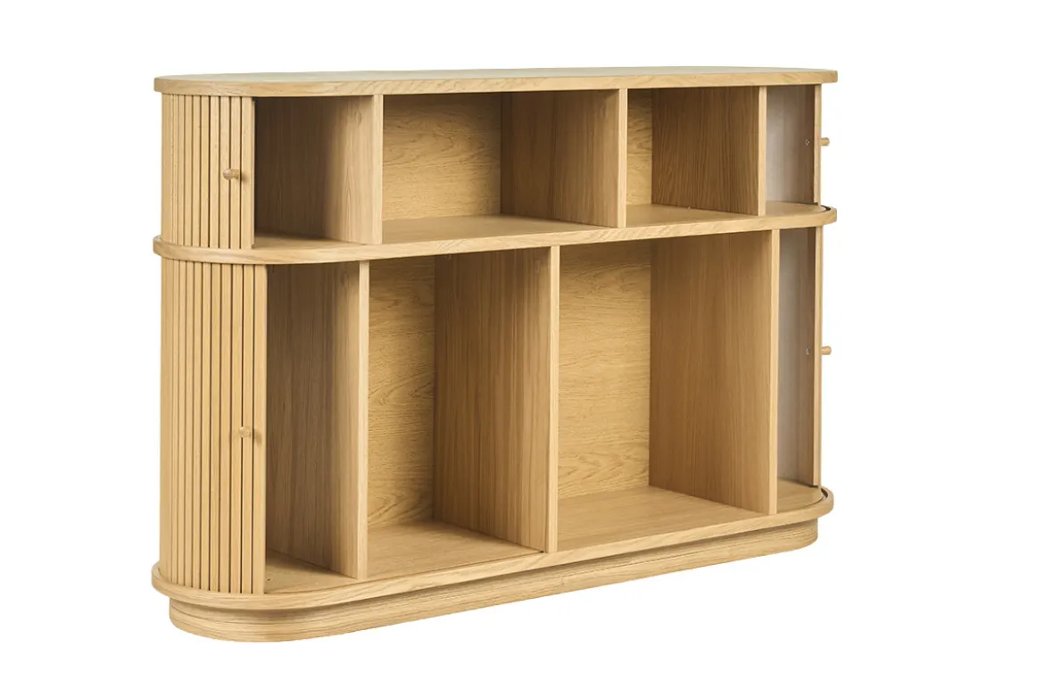 Console vintage en bois clair chêne avec portes coulissantes L120 cm EPIC