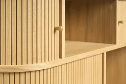 Console vintage en bois clair chêne avec portes coulissantes L120 cm EPIC