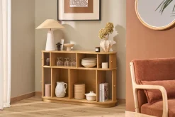 Console vintage en bois clair chêne avec portes coulissantes L120 cm EPIC