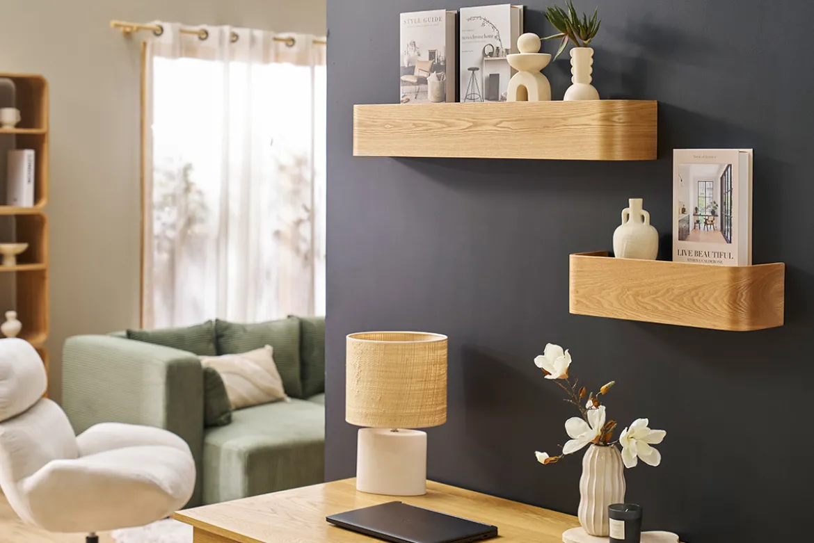 Etagère murale bois clair frêne L48 cm HOPE