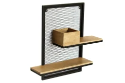 Etagère murale double en bois manguier massif et métal noir L40 cm RACK