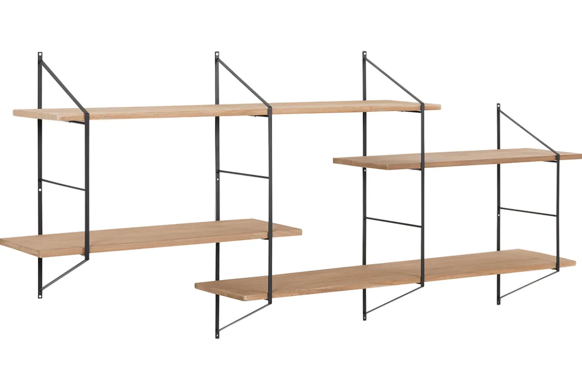 Etagère murale XL modulable en bois clair et métal noir L191 cm BRIDGE