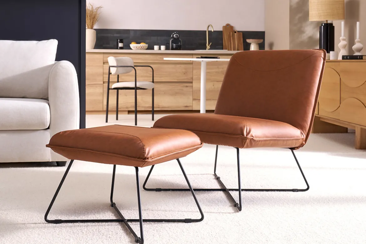 Fauteuil avec repose pied vintage marron PHILO